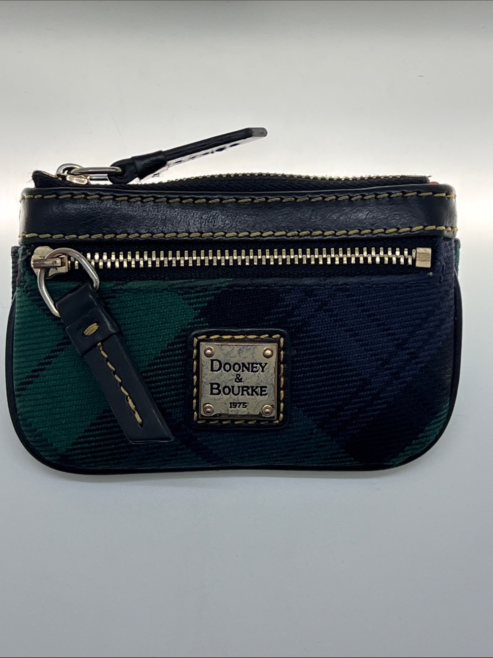 Dooney & Bourke Tartan Green and Navy Plaid, Red Lined, Leather-Trim Change